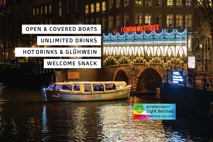 Amsterdam: Light Festival Boat Tour with Warm Drinks - What the 75-minute route feels like