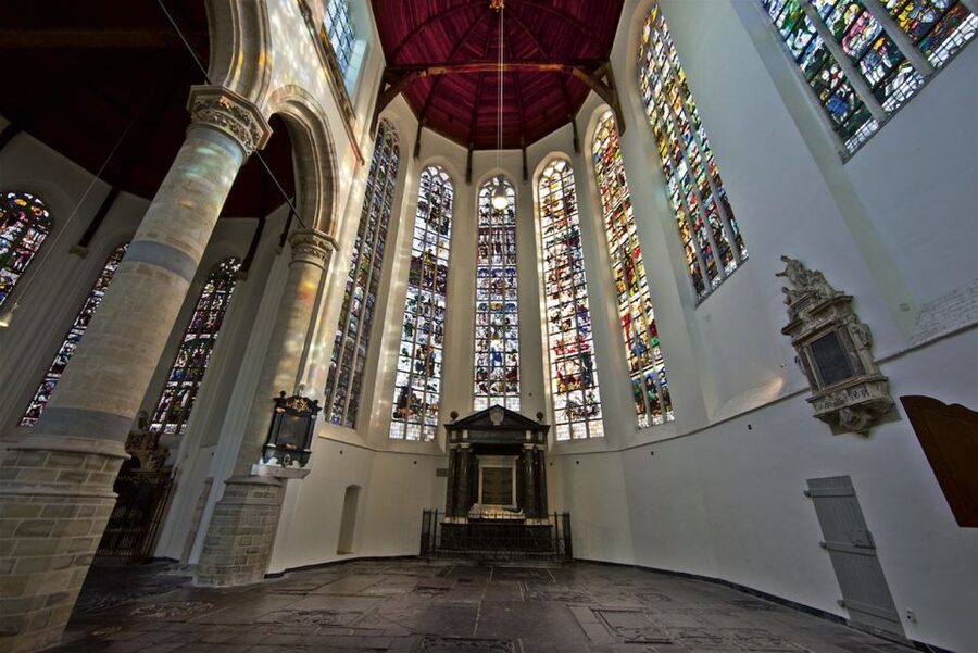 Delft: Entrance Ticket for the Old and New Churches - Stained glass, organ, and stone details
