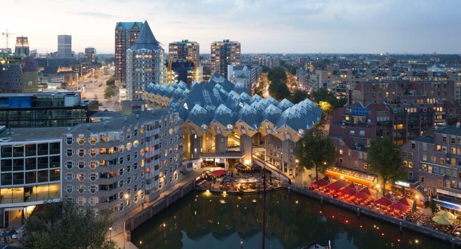 Rotterdam: De Rotterdam, Cube Houses, Watertaxi and Markthal - Starting at Wilhelminaplein beneath Rotterdam’s skyline