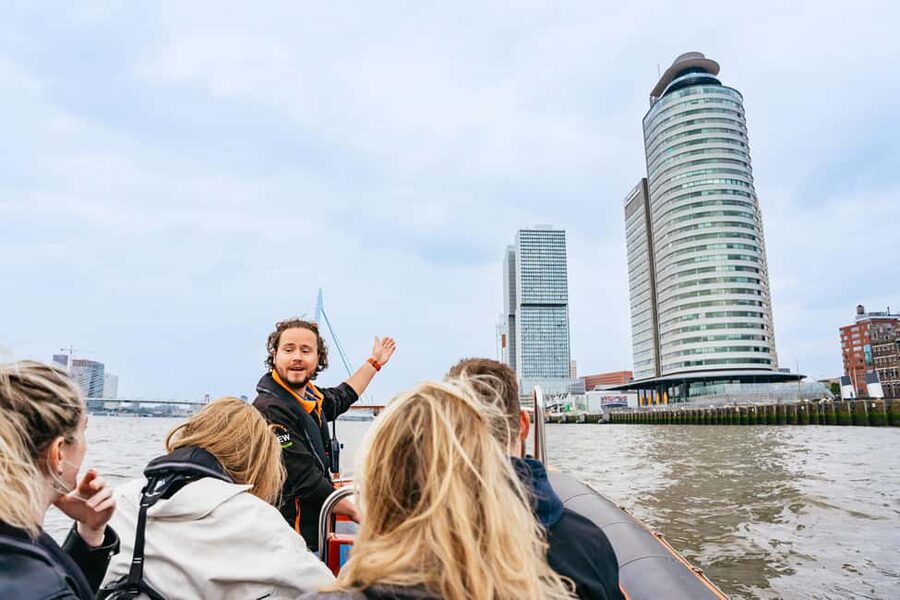 Rotterdam: RIB Speedboat Sightseeing Cruise - Leaving central Rotterdam at speed